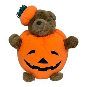 Vintage 1993 GUND Stuffed Teddy Bear Jack o Lantern Halloween Outfit